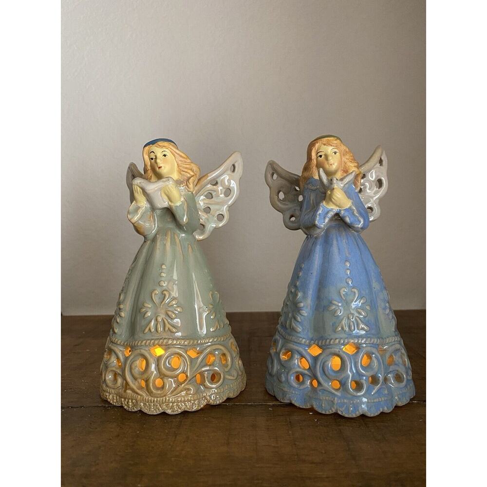 VINTAGE  1950's CERAMIC HEAVENLY ANGEL BELLS - Set of‎ 2 - 5 1/2" Tall - Picture 11 of 13